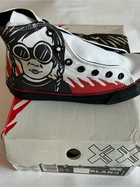 BLANX Kids High-Top Canvas Sneakers in White, Black & Red